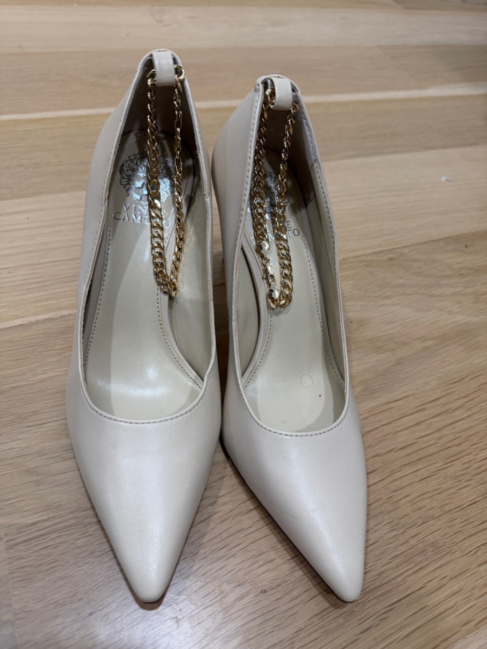 Vince Camuto Pointed-Toe Women’s Pumps with Gold Chain Accent